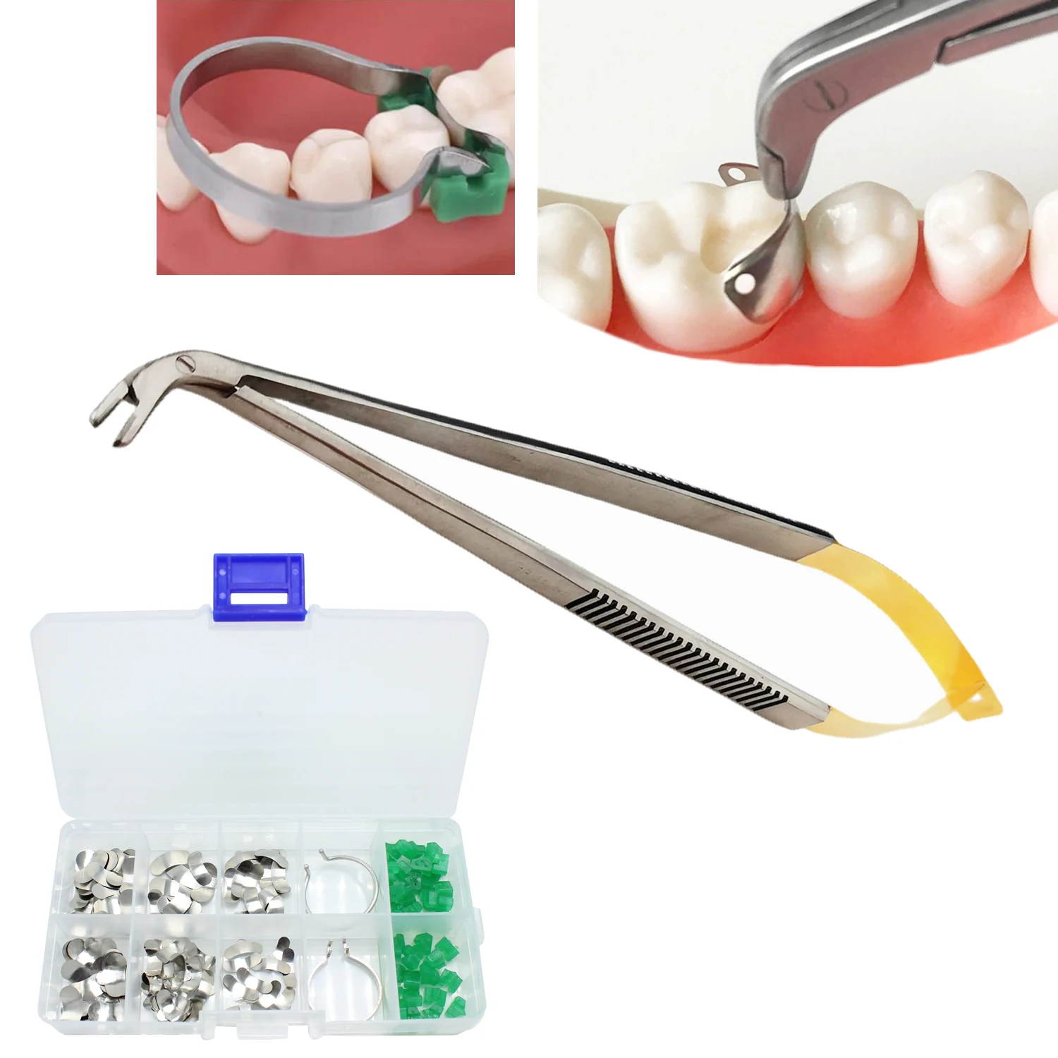 

Dental Metal Matrice Wedges Set Dental Matrix Bands Sectional Matrix System Ring Holder Castroviejo Needle Tweezers