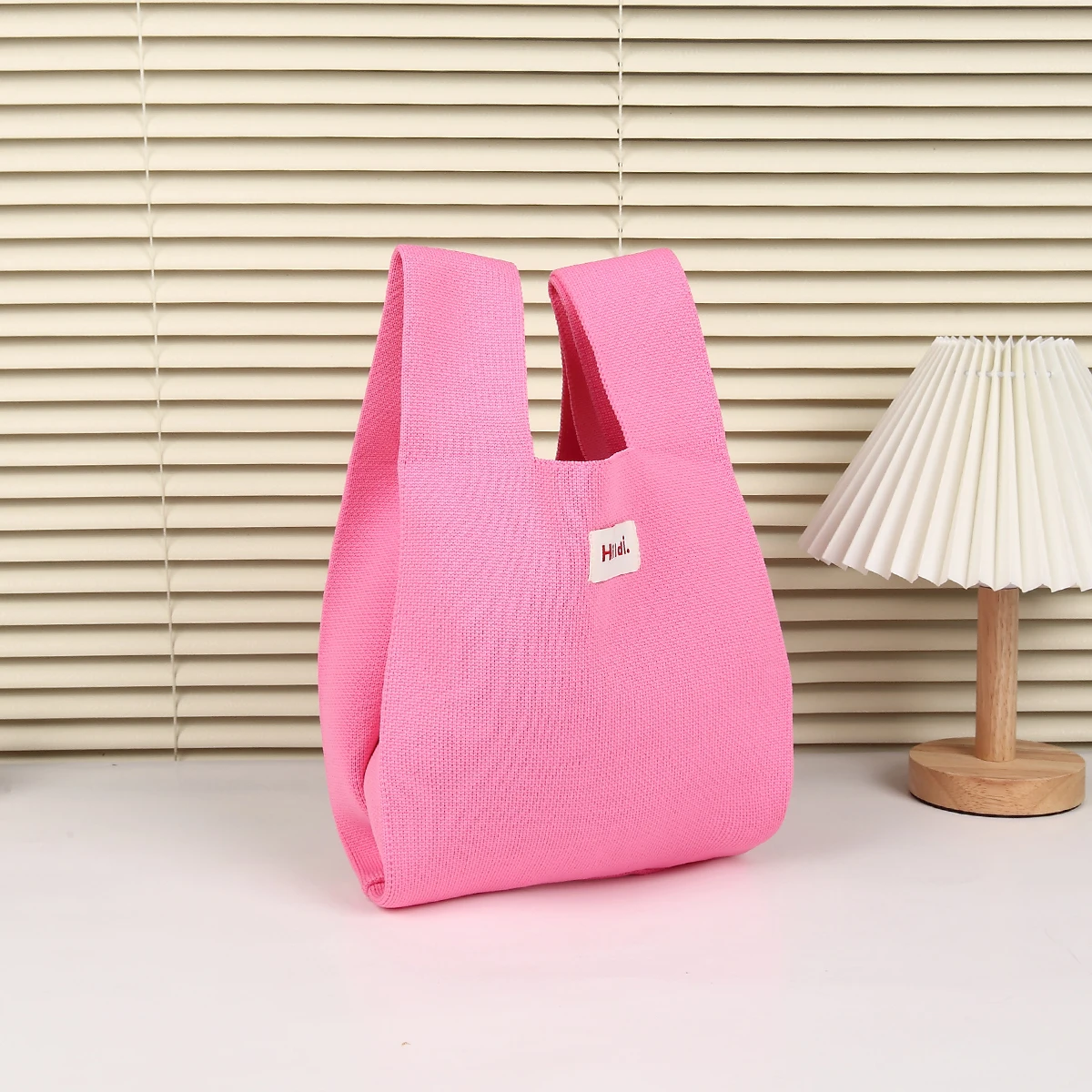 Handmade Knit Handbag Women Mini Shoulder Bag Female Casual Color Wide Stripe Plaid Tote Bag Student Cell Phone Package