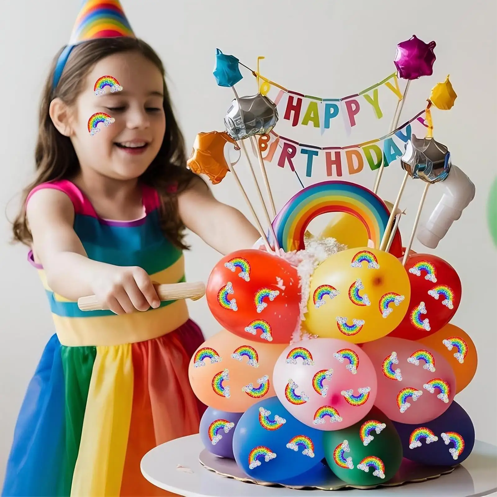 

500 Pcs/roll Glitter Rainbow Stickers Self Adhesive Rainbow Decals Party Gift Packaging Labels Kids Scrapbook Stationery Sticker