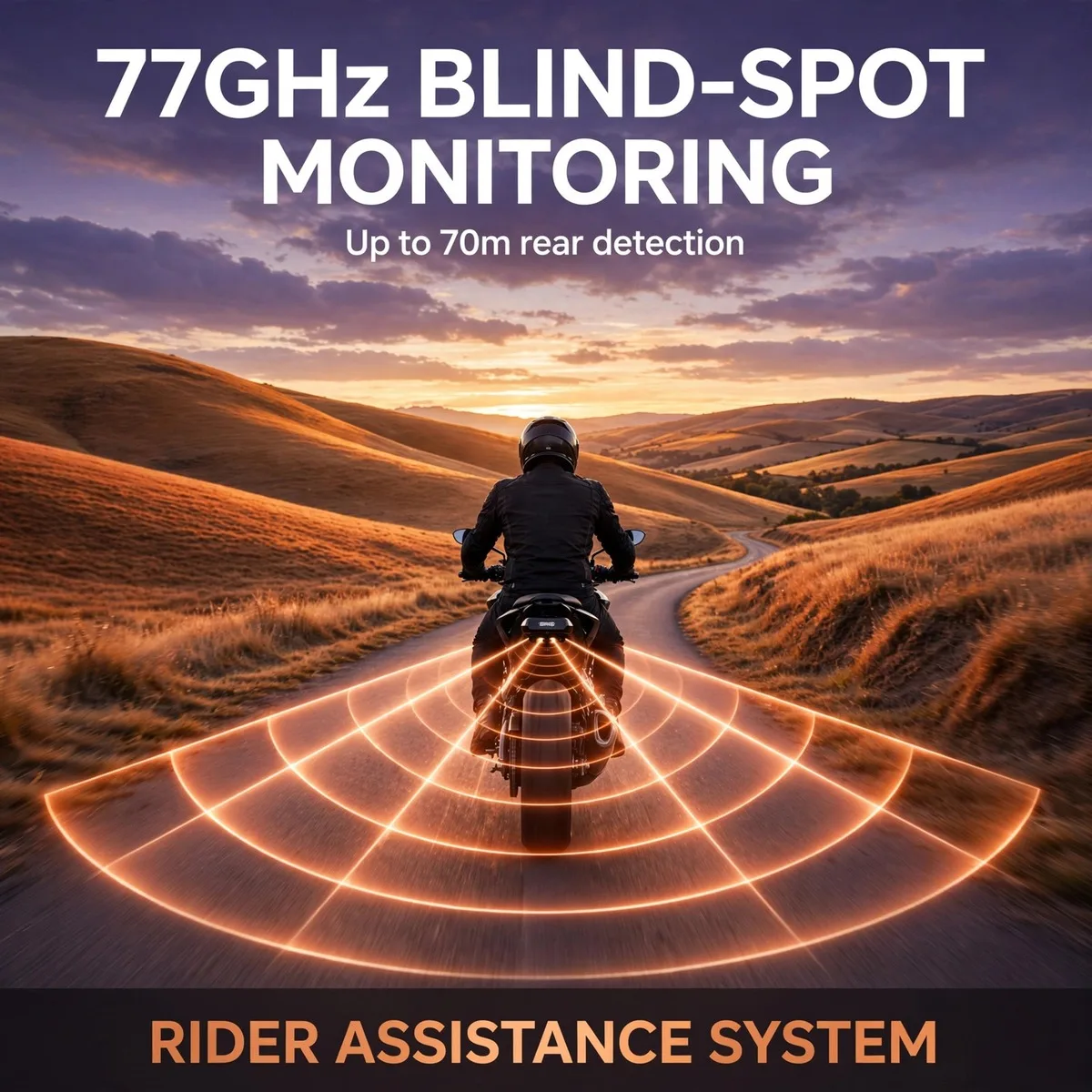 Motorcycle Rear-Guard Radar System [Copper Hills] – 77GHz Blind Spot Monitoring, Mirrored LED Pair, TTC≤5s Warning, All-Weather