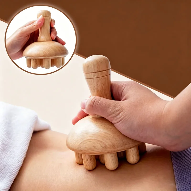 Wooden Mushroom Shape Massage Lymphatic Drainage Manual Wood Therapy Massage Tool for Full Body Use AMGJ009