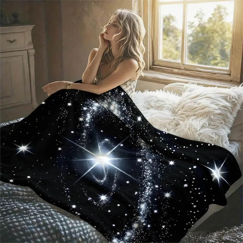 Black Glitter Galaxy Flannel Blanket Warm Soft Halloween Christmas Decorative Couch Warm Cozy All-Season Gift