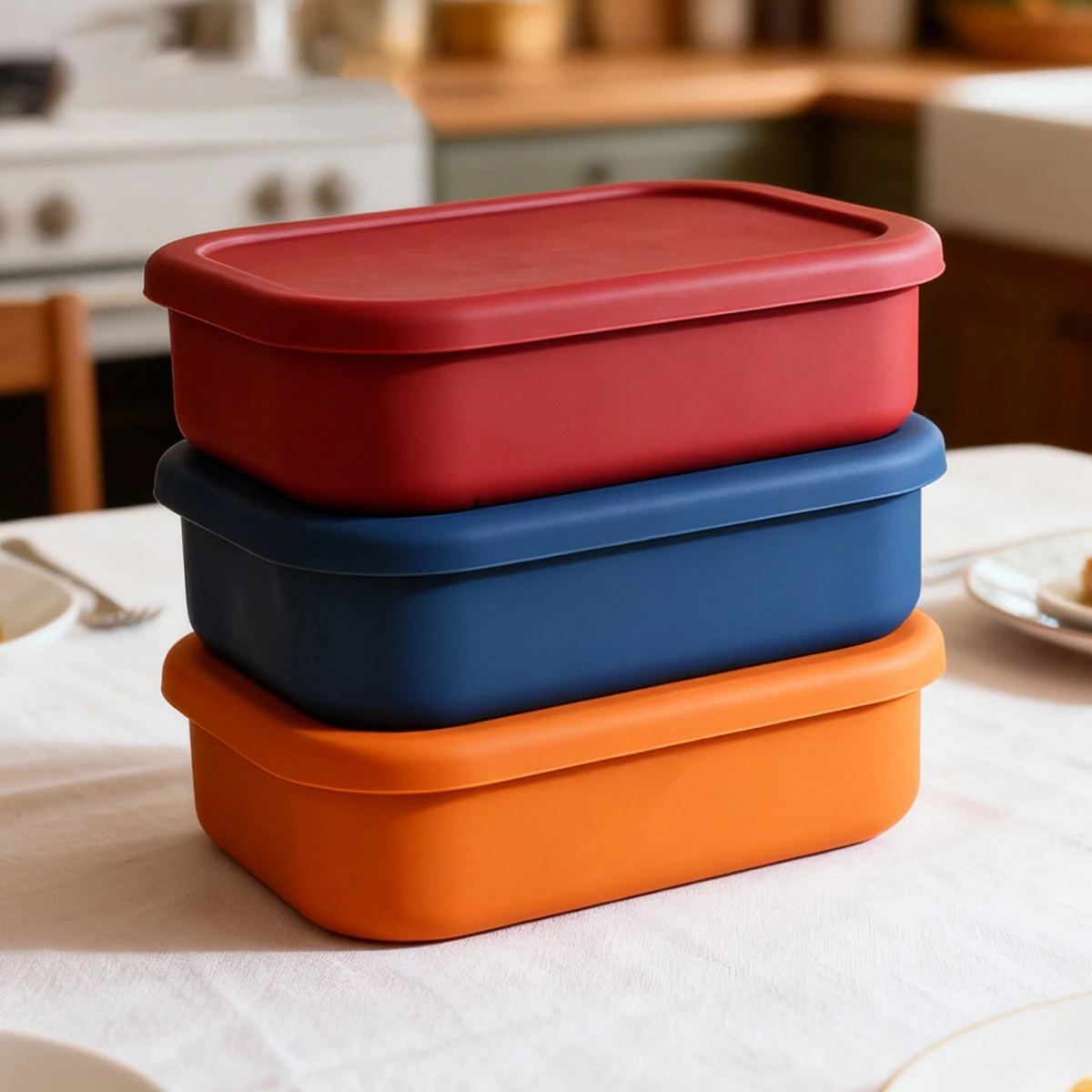 Square Heart-Shaped Compartmentalized Silicone Lunch Box, Sealed Fresh-Keeping Lunch Box, Multi-Compartment Anti-Smell Bento Box