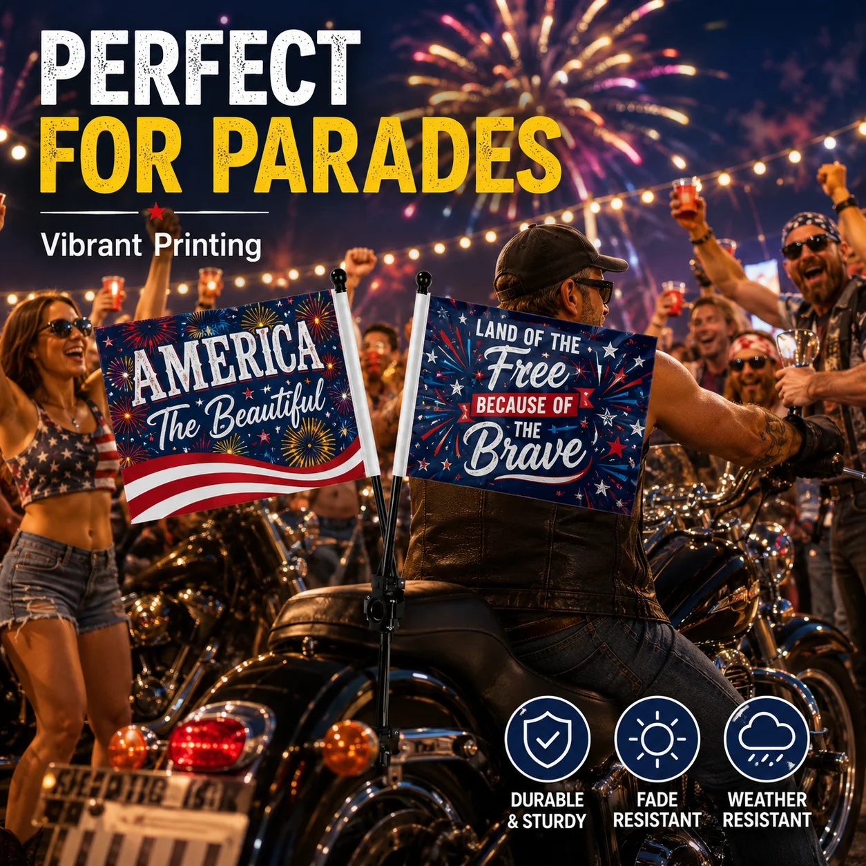 2pcs Custom Full-Image Motorcycle Flags Personalized Double-Sided Print Rectangle Biker Flags for Outdoor Decor