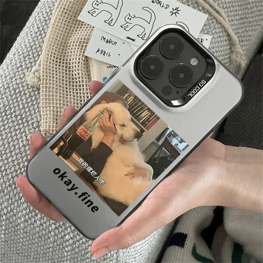 Fine My Life-funda con perro divertido para iPhone 16, 12, 13, mini, 11, 14, 15 Pro Max Xs XR 8 Plus, cubierta láser mate de plástico IMD duro de doble capa