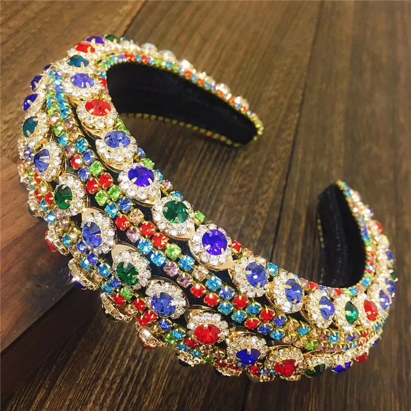 

8 Styles Luxury Baroque Padded Hairband For Women Full Crystal Diamond Rhinestone Headband Wide Thick Girls Gift Hair Accessori