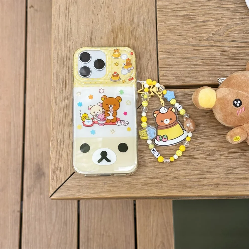 

Fashion Cartoon Kawaii Rilakkuma with Chain Phone Case for iPhone 17 Pro 16 15 14 13 16 Max Cover Korean Style Protection Cases
