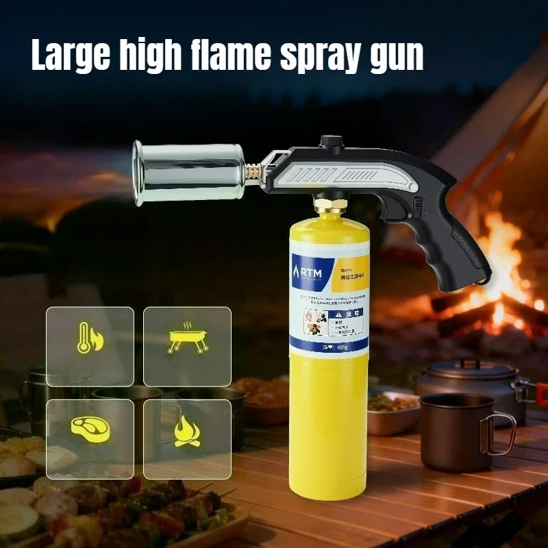2026 Multi Functional Outdoor Flamethrower Propane Spray Gun Head Camping Baking Barbecue Handheld Flamethrower High Firepower