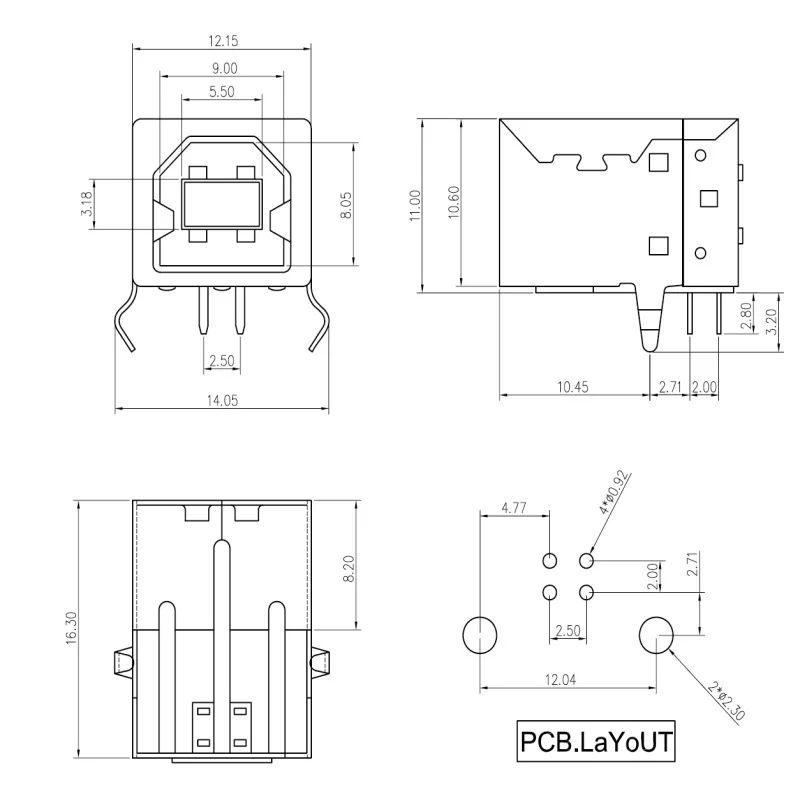USB 2.0 Electronic Connector Type B  Female  90⁰   Bend Pin Square Port D-port Printer USB Interface/Data Interface
