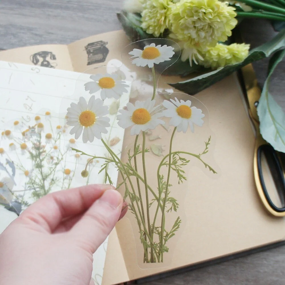 10pcs Big Size White Daisy Flower Style PVC Transparent Sticker Scrapbooking DIY Gift Decoration Tag