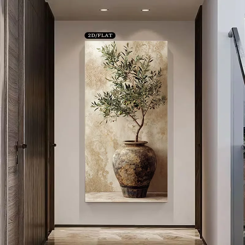 1pc frameless Canvas Painting 1pc Large Modern Olive Tree in Rustic Vase Frameless Canvas Painting/Extra Wide Wall Art Suitable
