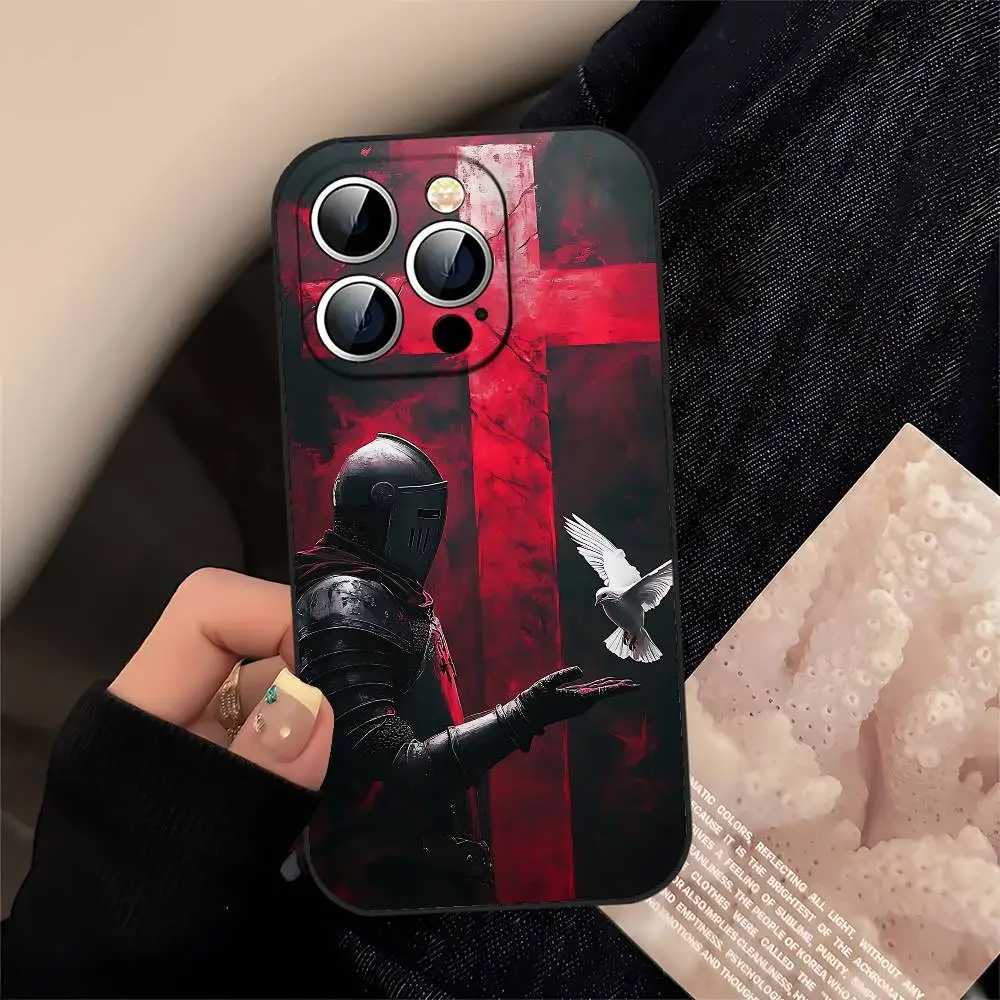 Templar Knight جراب هاتف آيفون 17 16 15 11 13 14 برو ماكس 7 8 زائد X Xr Xs ماكس 12 البسيطة غطاء قذيفة سوداء #4