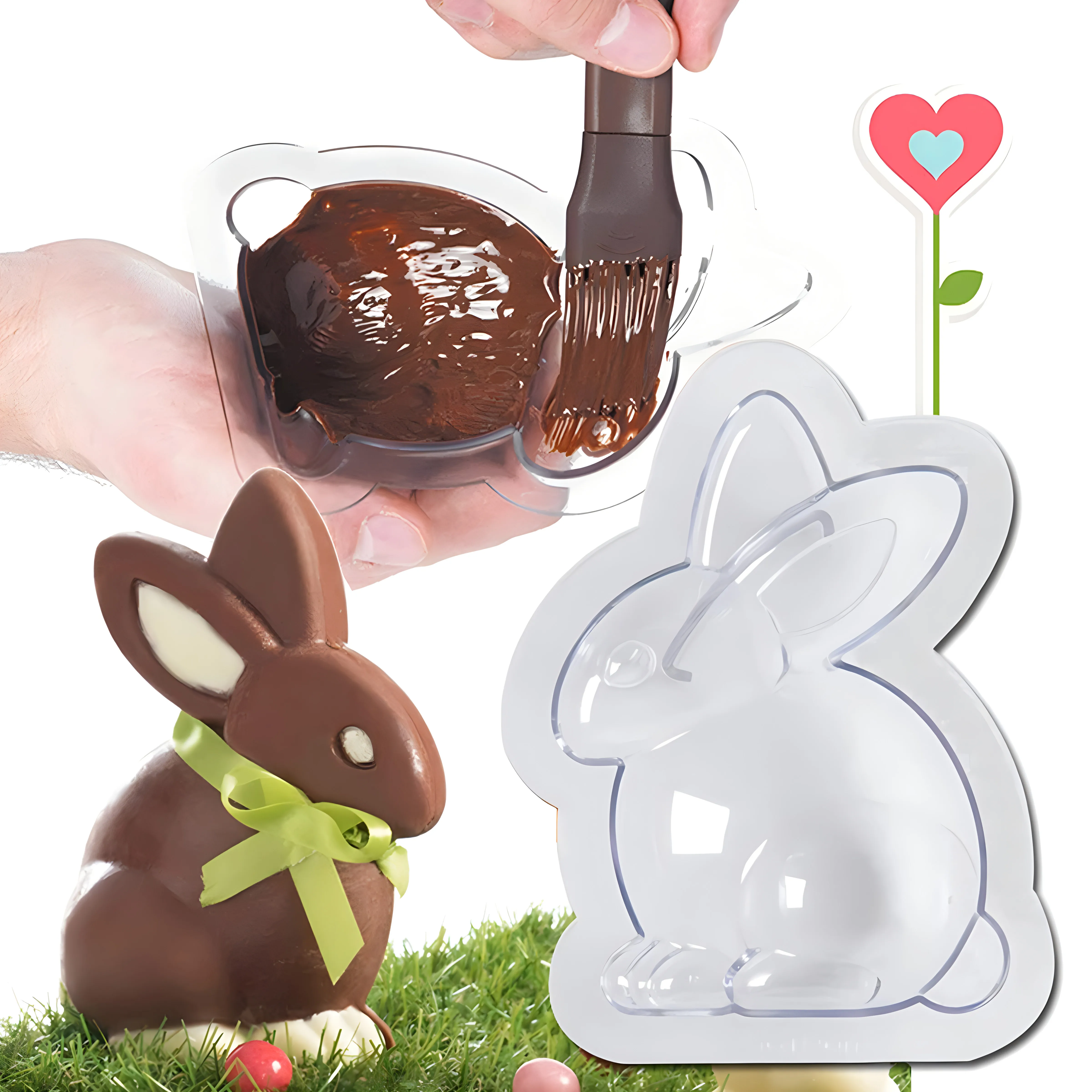 2Pcs/set 3D Rabbit Chocolate Mold Easter Bunny Shape Polycarbonate Chocolate Bonbons Candy Confectionery Baking Pastry Tools