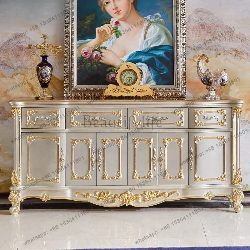 

European Solid Wood Marble Living Room Cabinet Italian Design Luxury Kitchen Cabinet Storage Home Furniture Armoires Salon FYLC