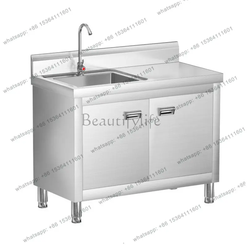 Stainless Steel Sink & Countertop Integrated Cabinet Vegetable Washing Basin Kitchen Cabinet Sink Workbench Home Furniture FYKC