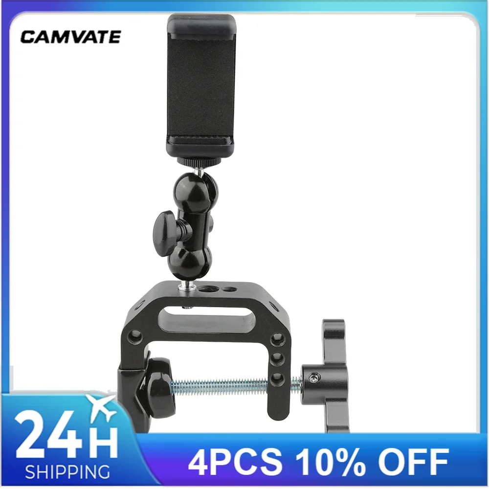 CAMVATE 360° Rotating C-clamp Bracket With Ball Head Mount  Phone Clip & 1/4