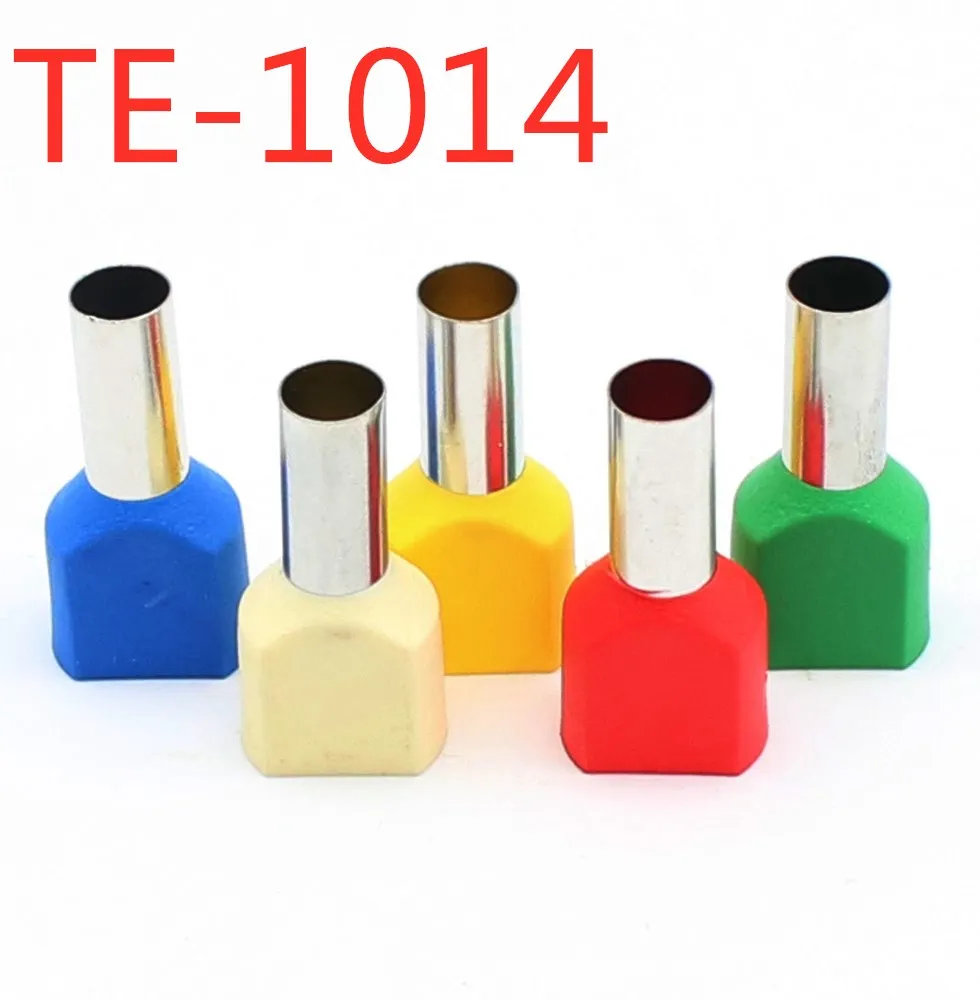 

100PCS Copper TE10-14 two double European pin shaped terminal pressure wire pre insulated pipe