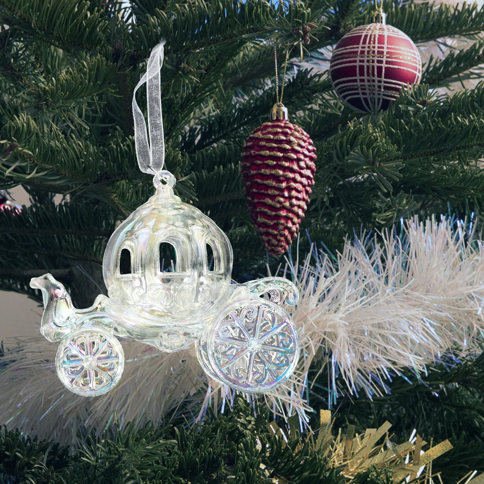 

Christmas Tree Pendants Hanging Carriage Decor Acrylic Xmas Ornament Unique Transparent Design for Holiday Party Home Decoration