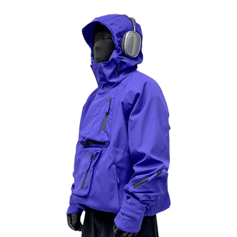 

Men's Clothes Women Techwear Style Niche Pocket Zipper Decoration Hooded Purple Jacket Jacket Coat