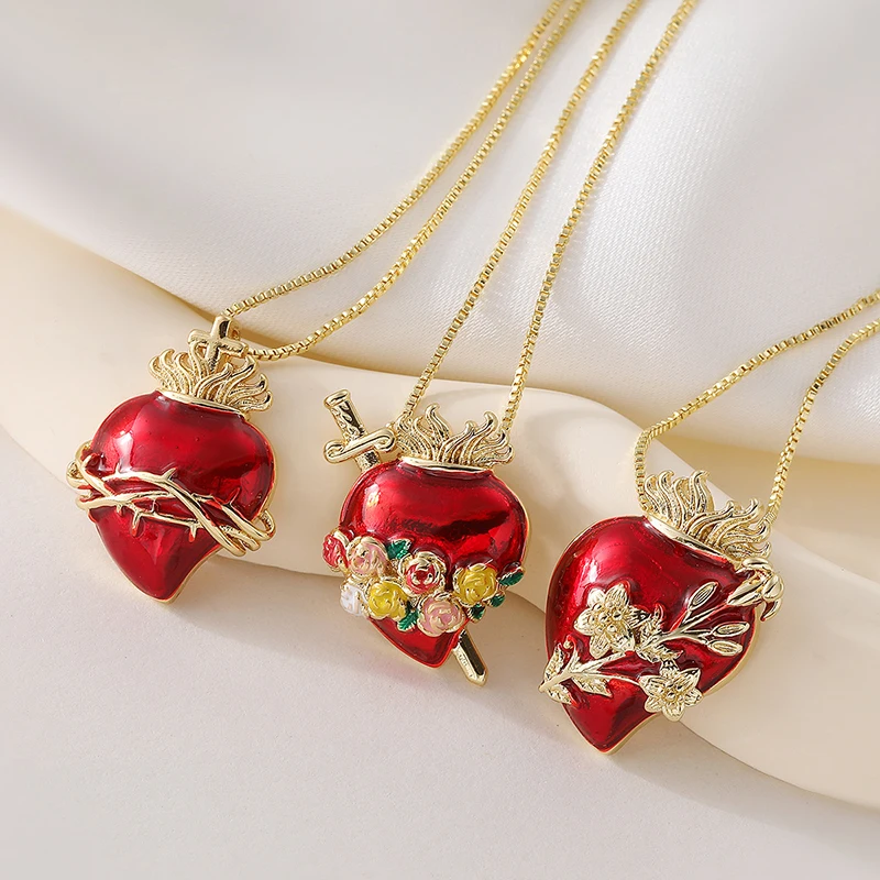 GANPUP Stilvolle Kreative Rote Herz-Anhänger Halskette für Damen, Modische 18K Gold PVD-beschichtete Schlüsselbeinkette, Choker Schmuck Geschenk – Detail 4