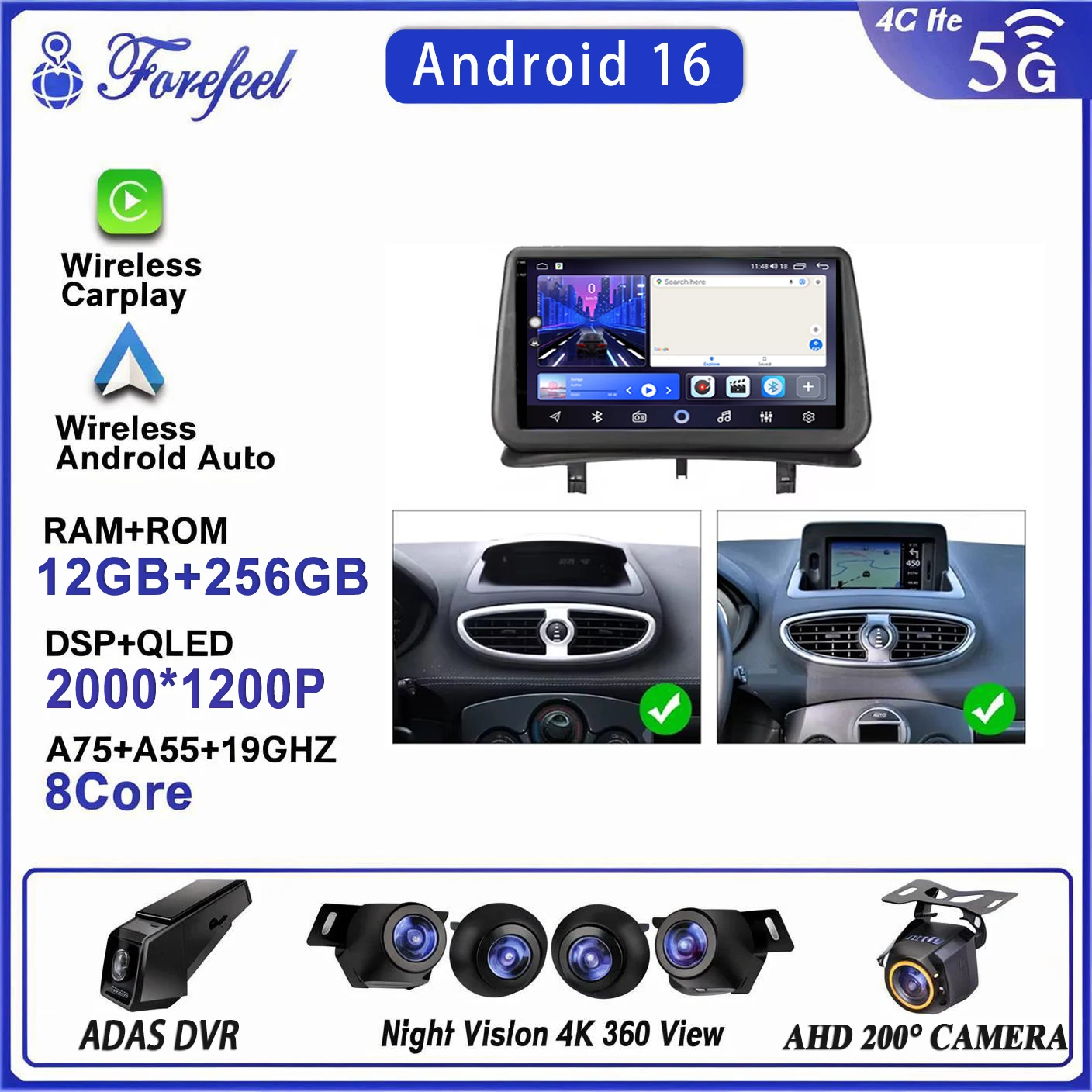 2K Android 16 For Car Radio Renault Clio 3 2005 2006 2007 -2014 Gps Navigation Multimedia Player Dash Touch Screen Head Unit Cam