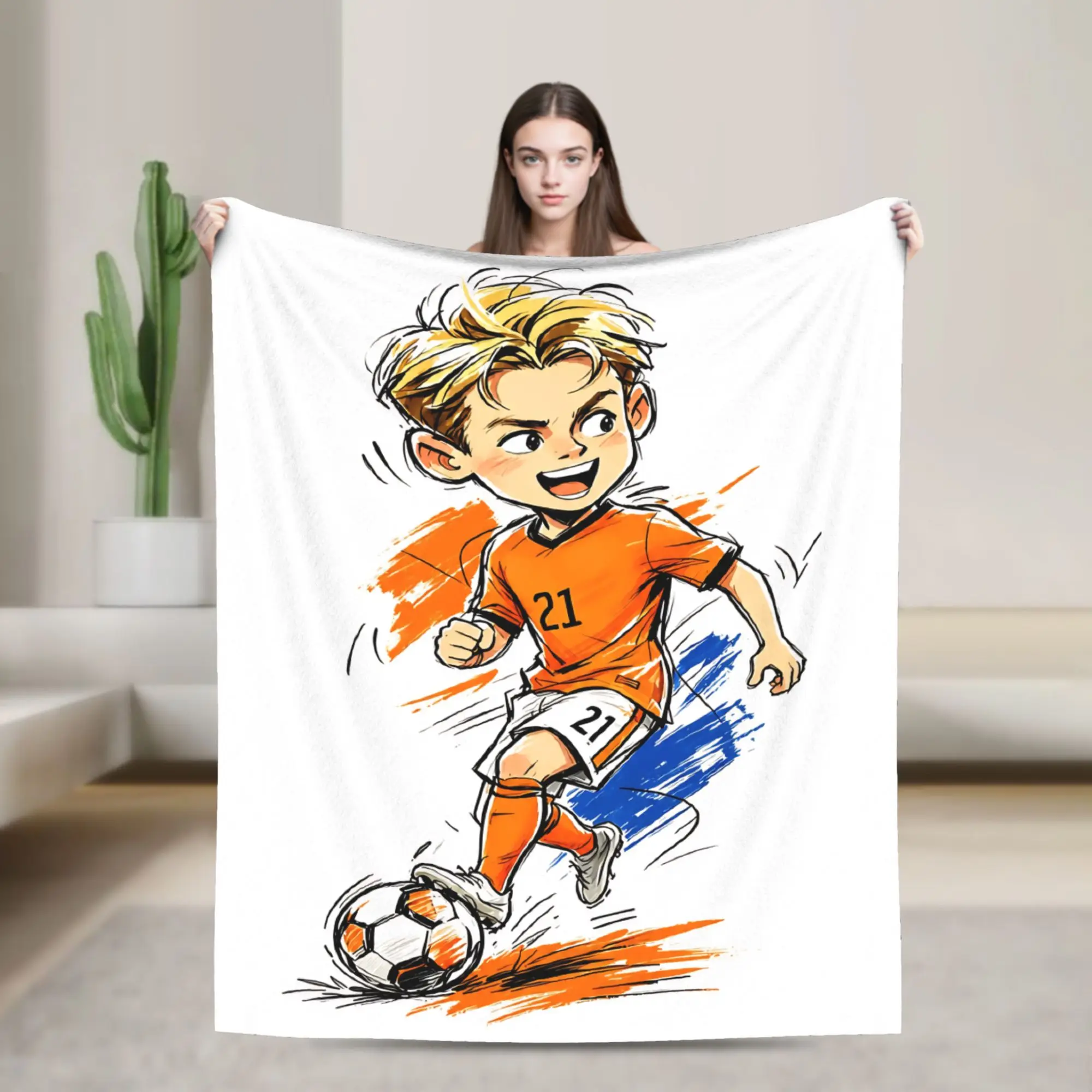Soccer Football Player Athlete Sports Blanket   Fleece Throw Blanket Bedding Couch Portable Lightweight Bedspreads