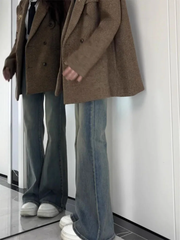 

Джинсы-колокольчики с высокой талией, женские осенние новые джинсы больших размеров в американском стиле ретро, утягивающие свободные длинные брюки, повседневные брюки