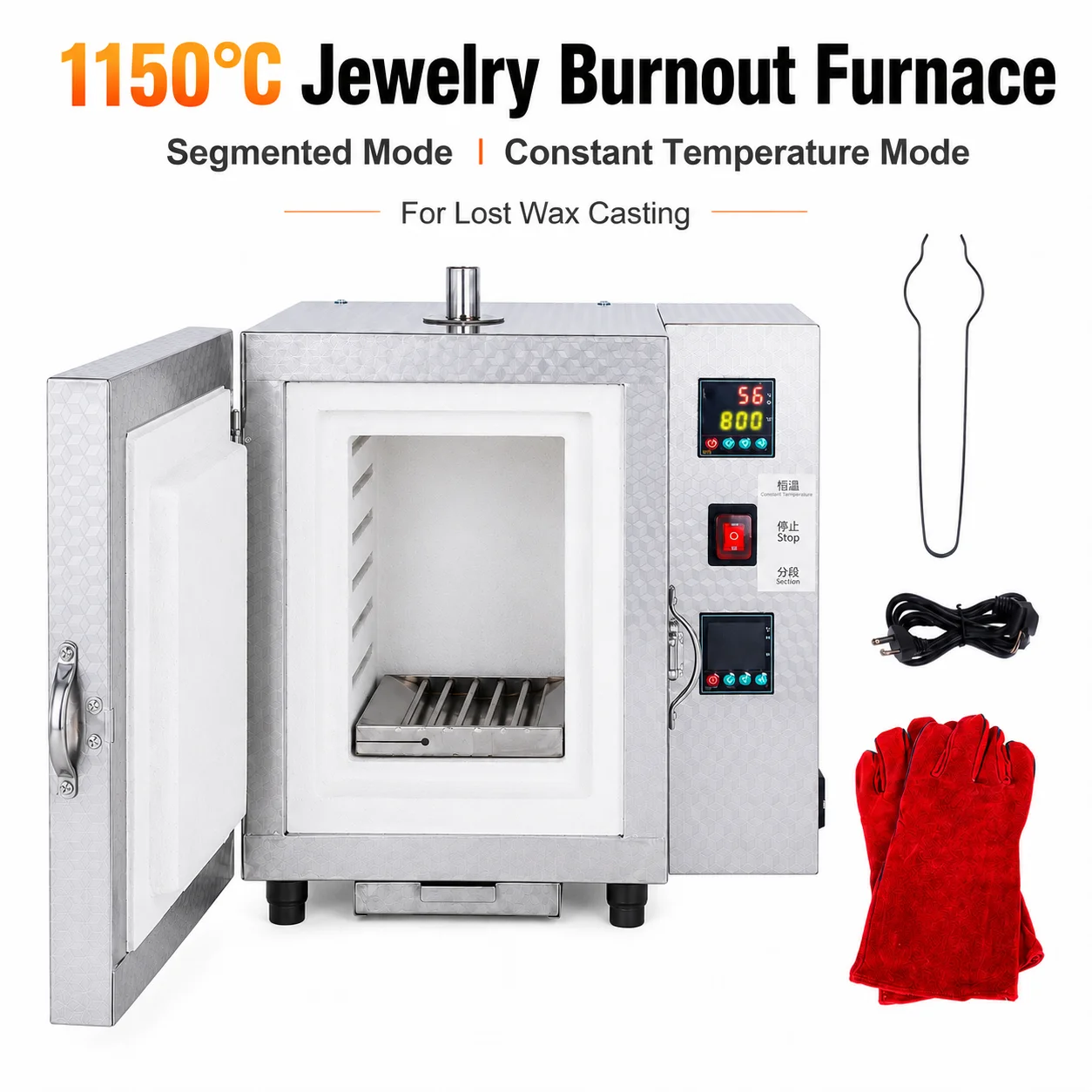 TOOLTOS Jewelry Burnout Furnace with Dual Mode Digital Temperature Control for Wax Removal and Investment Casting