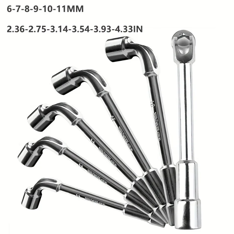 6pcs L-Shaped Perforated Socket Wrench Set for Car Repair - Hexagonal Socket Mechanic's Hand Tools with Iron Alloy Body