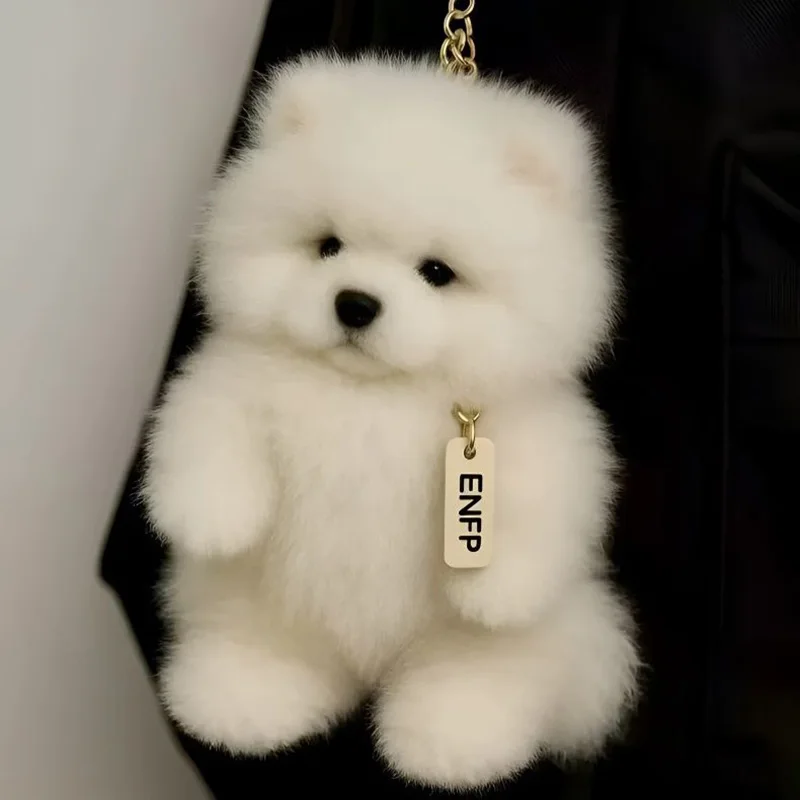 Bonito pequeno samoyedo filhote de cachorro brinquedo de pelúcia pingente de pelúcia brinquedo de cura companheiro mochila pingente pequeno cão