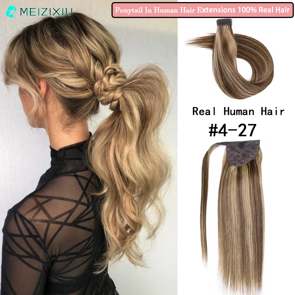 Ponytail In Hair Extensions Add Hair Real Hair PonyTail In Human Hair Extension For Women Magic Wrap Around 22 Inch 4-27# 100g