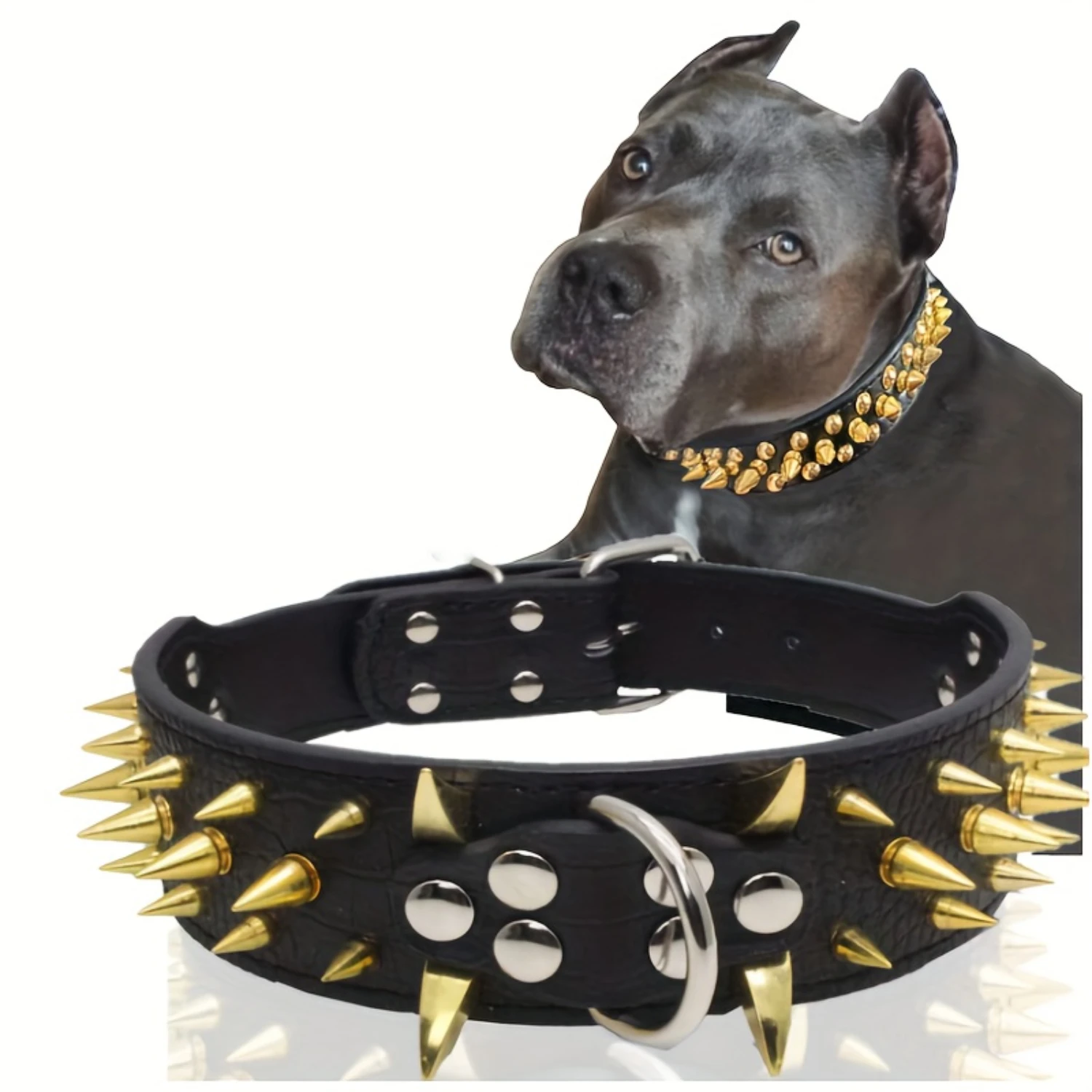 Cool Golden Sharp Spikes Studded Pet Dog Collar Fashion Leather Dog Collar For Medium And Large Dogs Grooming dog Dog bows bulk 