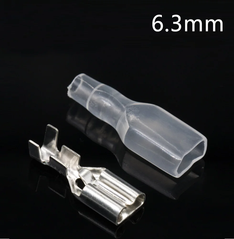 NEW 50Sets(100pcs) 6.3 Plug spring self locking terminal with sheath Cold pressed wiring lug Copper connector Wire connector