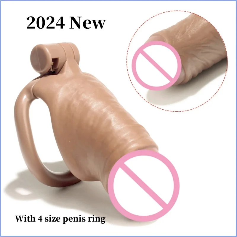 2024 New Male Simulation Penis Style II Chastity Device Cock Cage Penis Lock Chastity Cage Control with 4 Size Rings Sex Toys 18