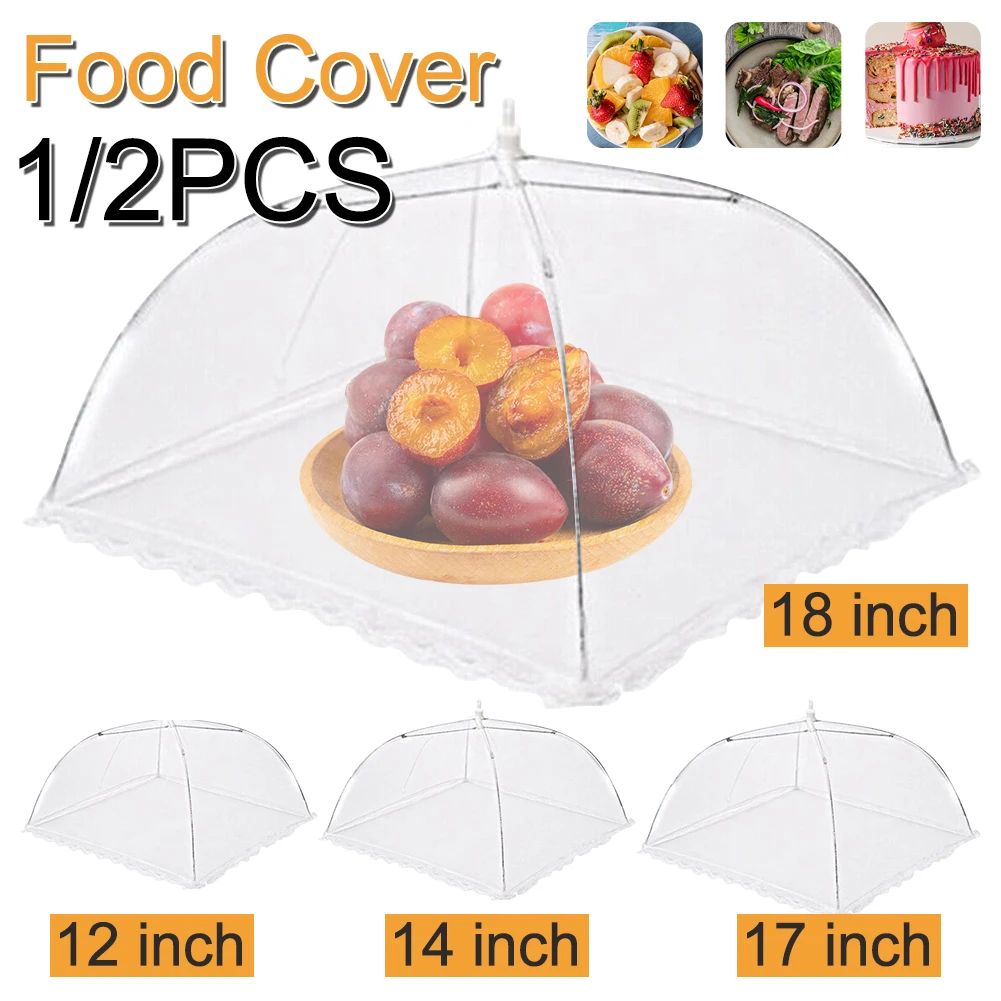 1/2pcs Foldable Food Mesh Cover Anti Fly Mosquito Food Cover Umbrella Meal Vegetable Fruit Breathable Cover Kitchen Accessories