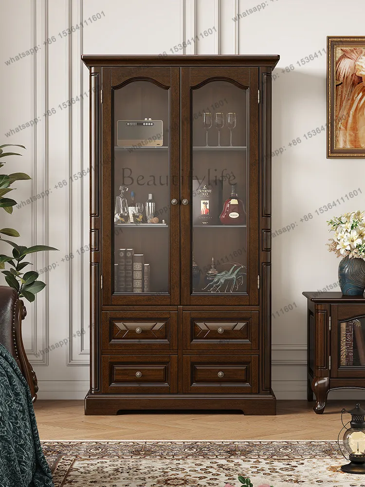 

Винный шкаф американского типа с двойными стеклянными дверцами, декоративный, элитный, из цельного дерева, в ретро-стиле, приставной шкафчик.