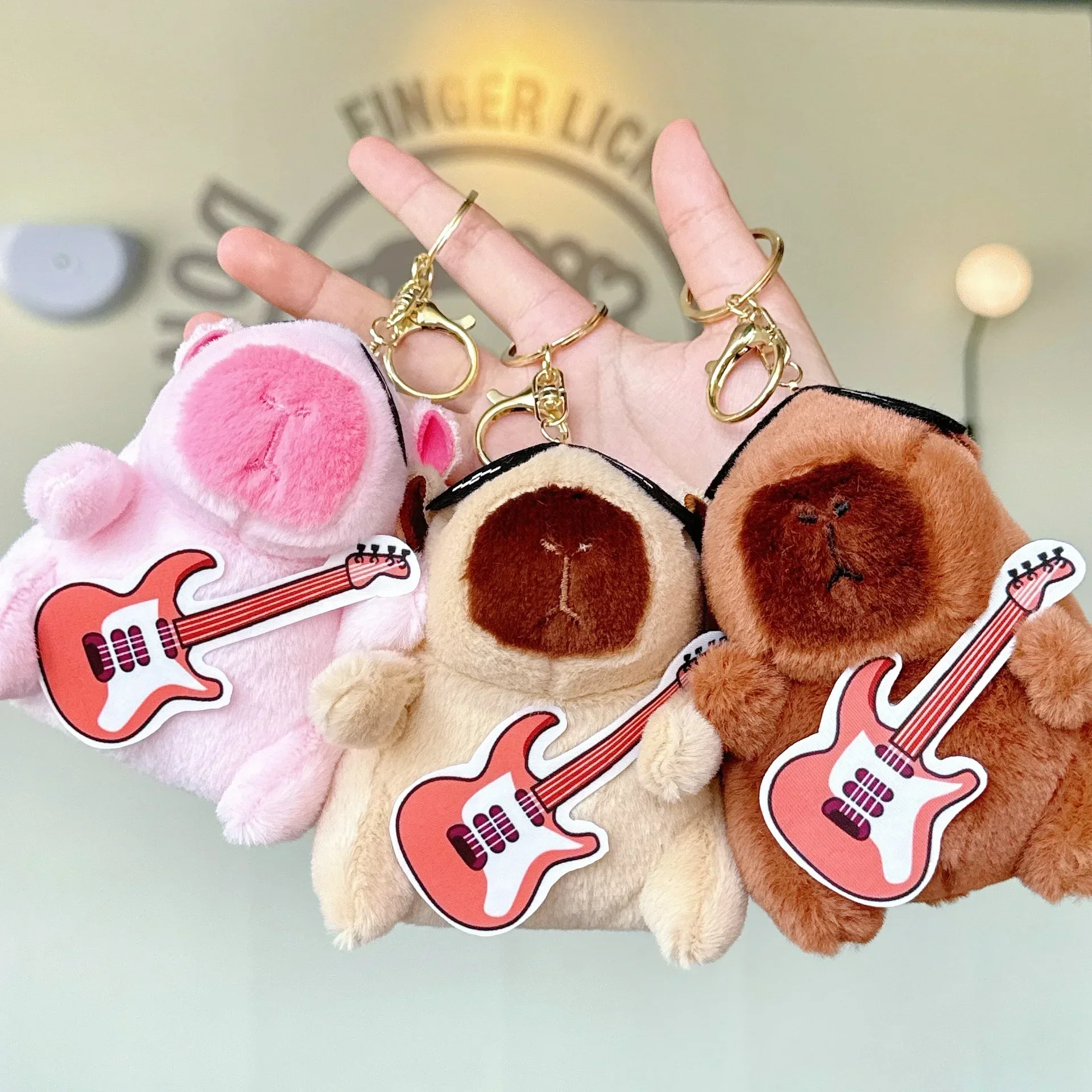 Guitar Kapibala Plush Toy Cartoon Capybara Stuffed Pendant Soft Stuffed Doll Keychain Car Plush Key Ring Backpack Bag Decor
