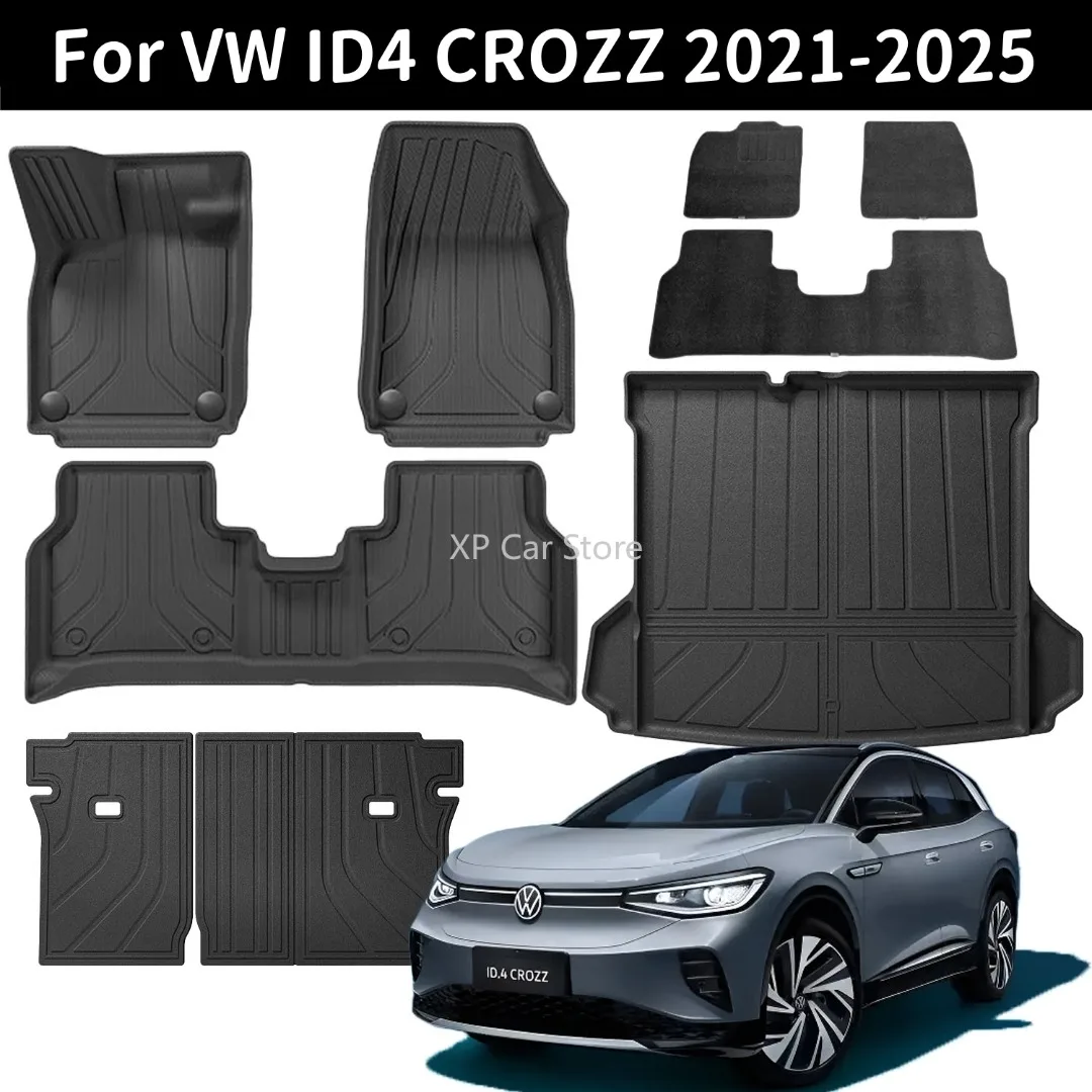 

Для Volkswagen VW ID4 CROZZ 2021-2025 TPE напольные коврики и коврики в багажник, всепогодные водонепроницаемые грузовые вкладыши и коврики на спинку