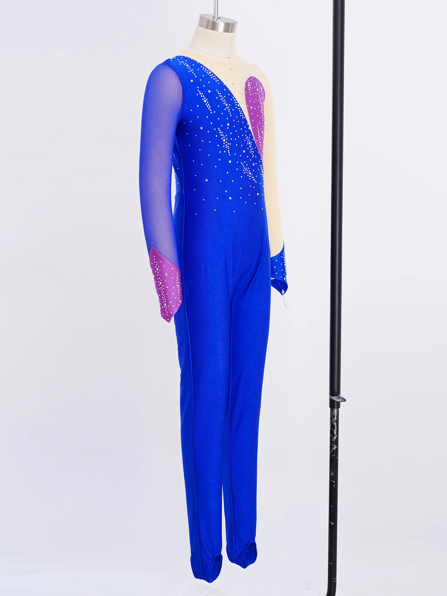 Girls Rhythmic Gymnastics Jumpsuit Long Sleeve Kids Ballet Outfit for Dance Stage Performance Metallic Leotard Shiny Bodysuit