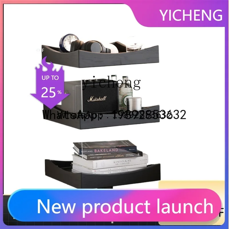 

Solid Wood Rotating Side Table Black Mid-Ancient Storage Rack Small Apartment Coffee Table