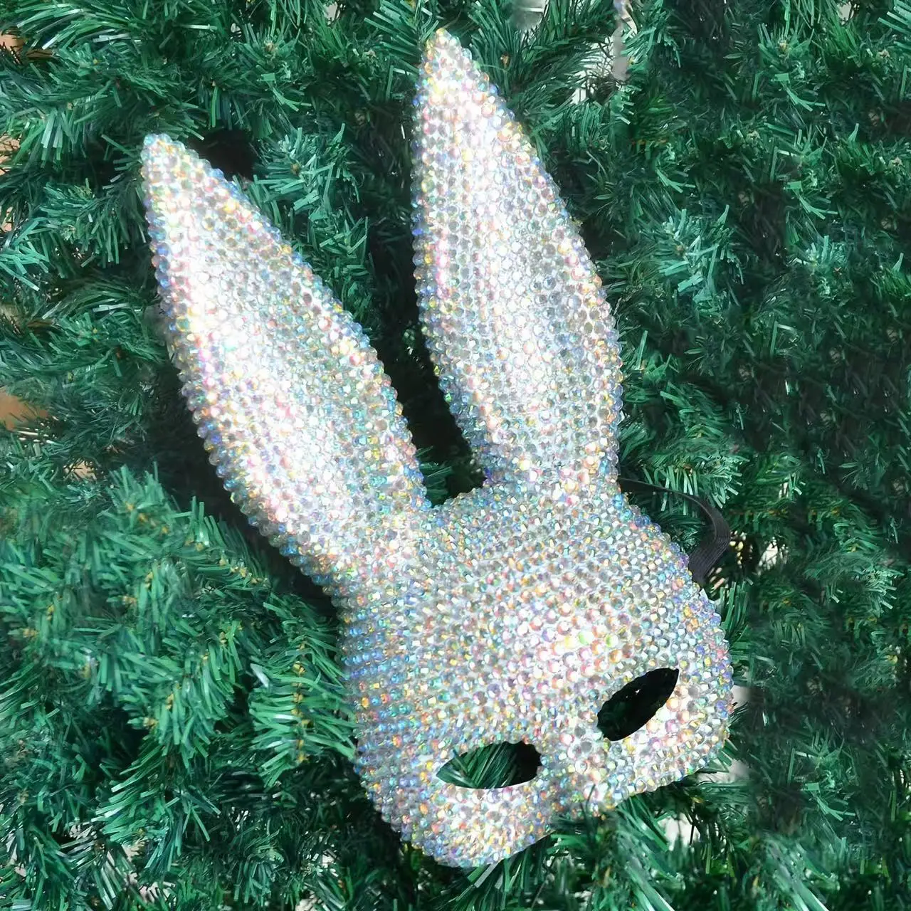 Handmade Glitter Bunny Mask Cosplay Silver Shiny Mirror Mask for Men Women Dance DJ Sequin Masquerade Nightclub Carnaval Mask