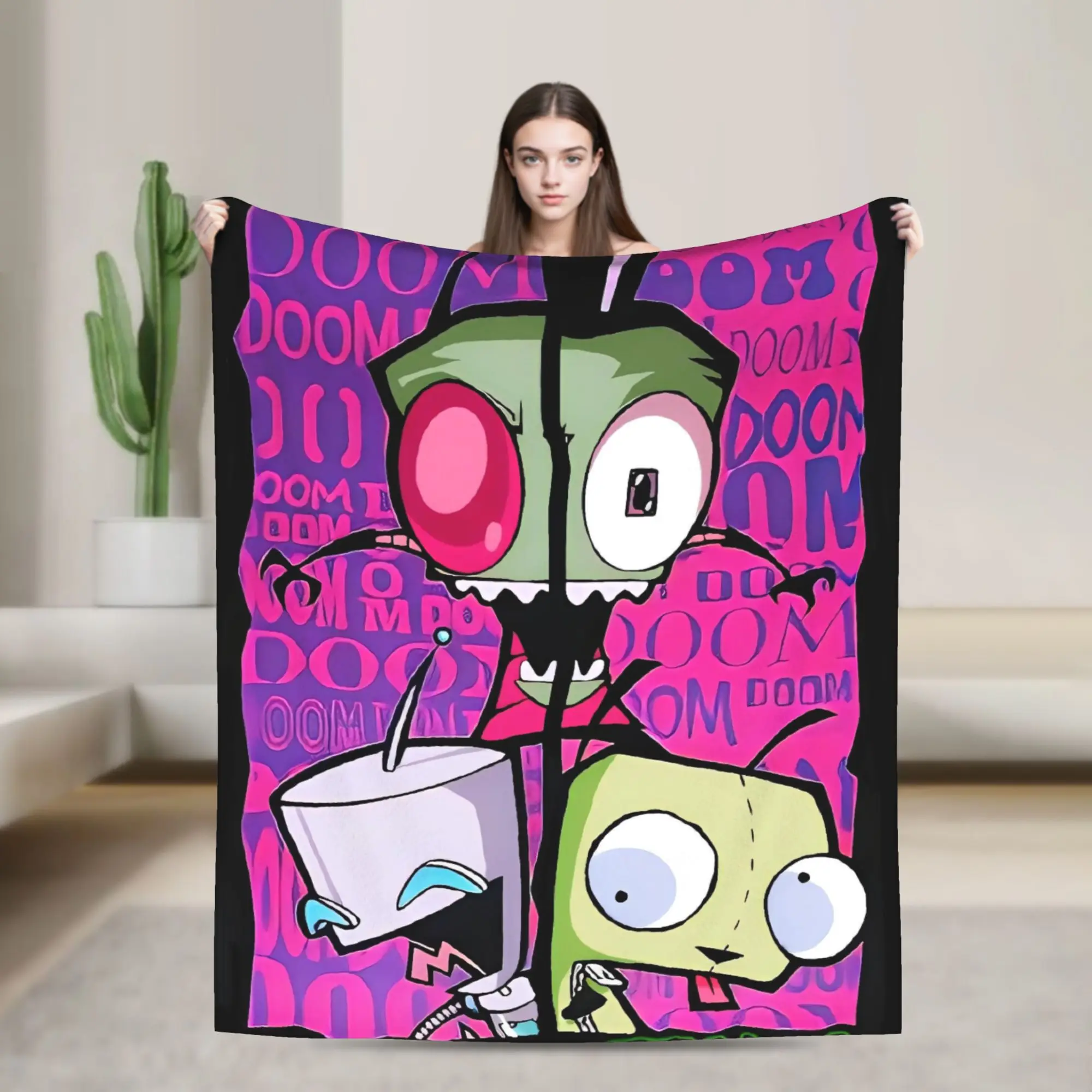 Invader Zim Movie Blanket  Soft Aesthetic Plush Throw Blanket For Bedroom Airplane Travel Flannel Bedspread Bed Cover