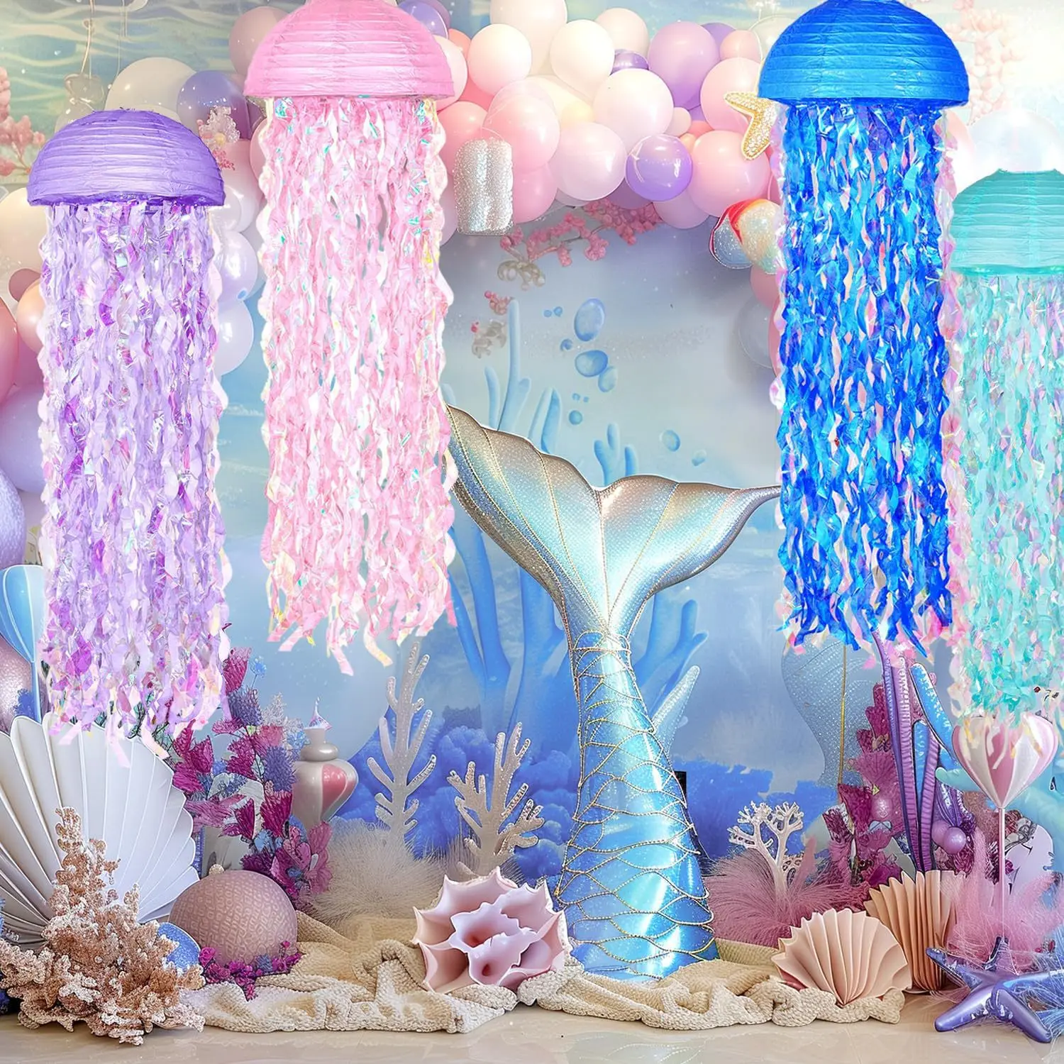 1/3/6pcs Colorful Jellyfish Hanging Lantern For Mermaid Theme Party Under The Sea Ocean Birthday Wedding Party Decorations view 3