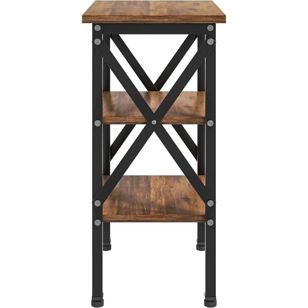 طقم طاولة نهاية VECELO مكون من 2، طاولة بجانب السرير، 24 طاولة جانبية لغرفة المعيشة طويلة، طاولات ليلية معززة بتصميم X، طاولة جانبية مع 3 ربطات