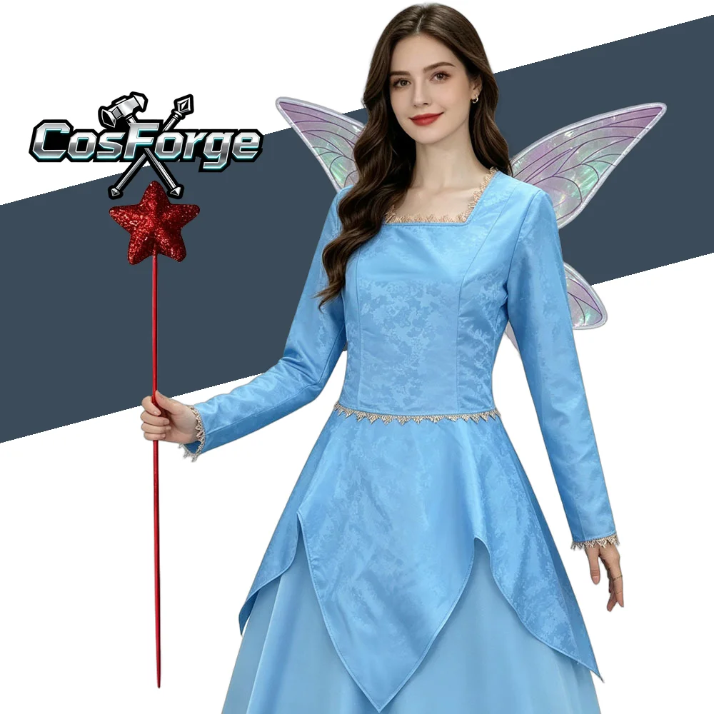 

Shrek Fairy Godmother Cosplay Costume - White Blue Sparkle Dress Stage Performance Halloween Carnival Party