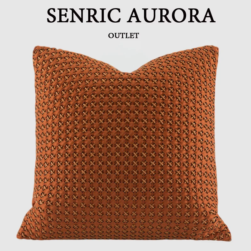 

Оранжевый чехол для подушки ручной работы из искусственной кожи с геометрическим узором, роскошный акцент, декоративная наволочка для виллы, отеля