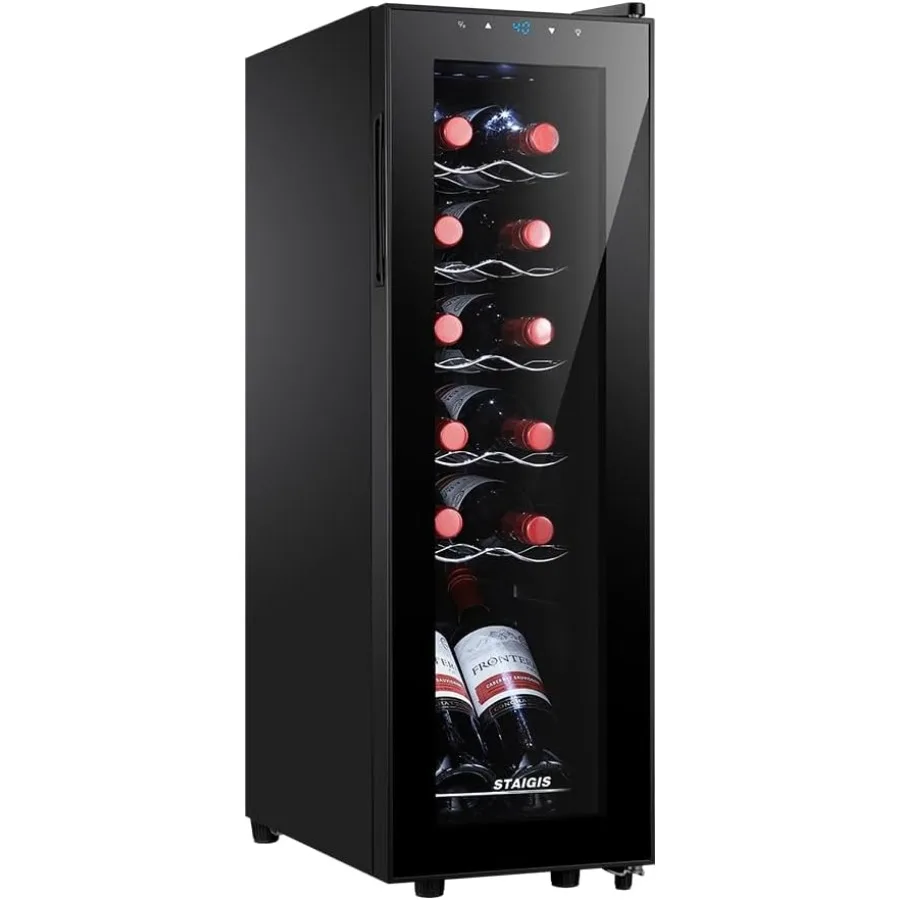 

12 Bottle Wine Cooler Mini Fridge for Red and White Wine Storage Compact Freestanding Refrigerator with Precise 40-66F Digital