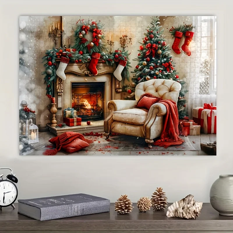 Festive Christmas Jigsaw Puzzle Cozy Living Room Scene Xmas Tree Fireplace Holiday Gift for Family Adults Kids Home Decor Game - view 3