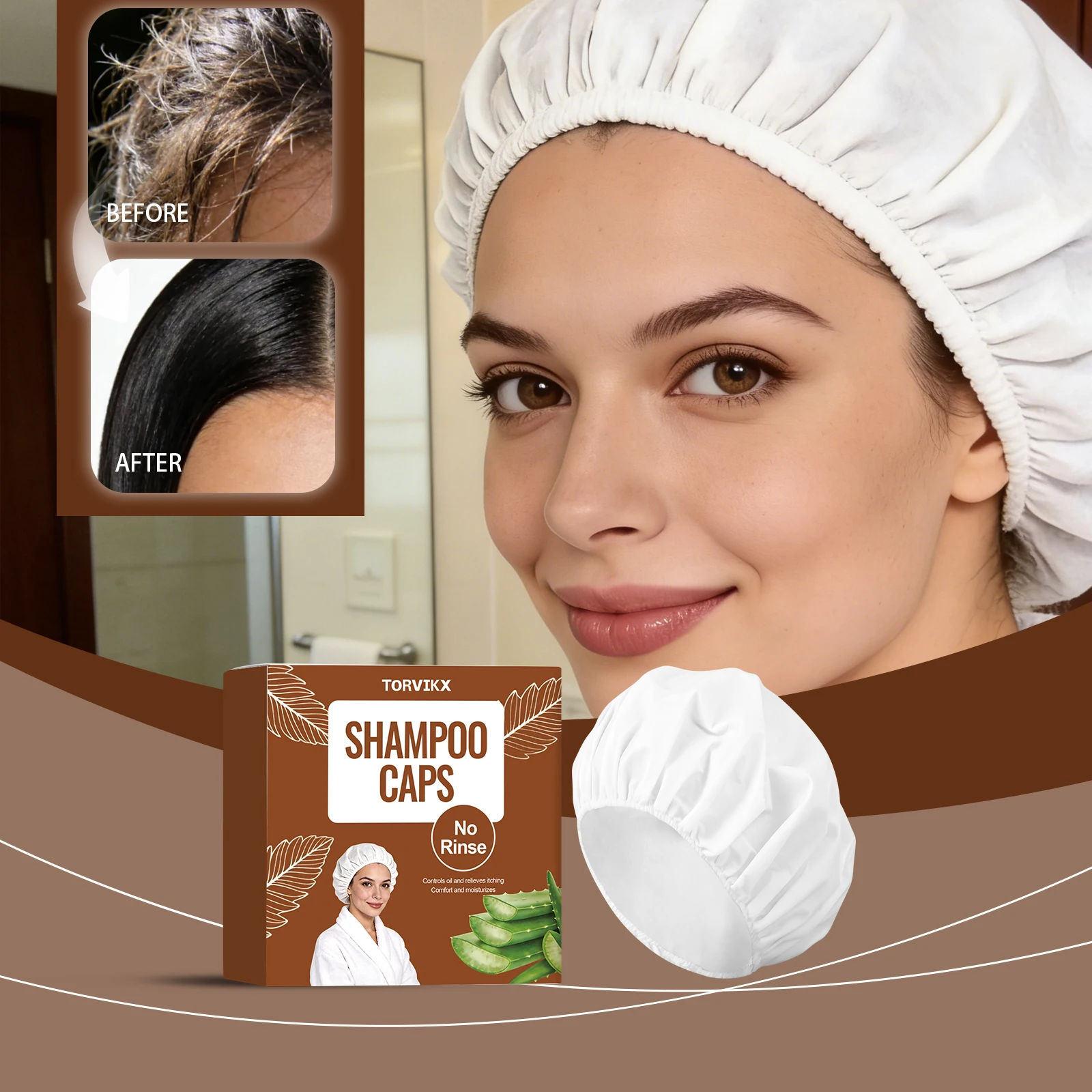 

Leave-in hair care cap, gentle hair care without rinsing, moisturizing treatment, convenient for travel