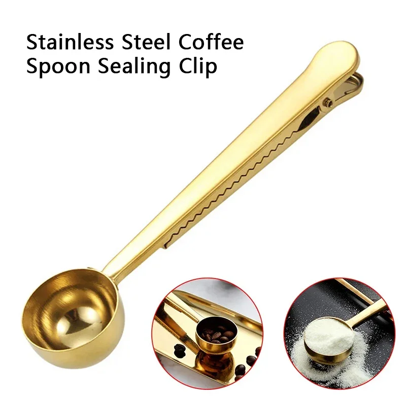 

Stainless Steel Measuring Spoon Coffee Bean Spoon with Sealing Bag Clip Spice Milk Powder Scoop Baking Scale Spoon Kitchen Tool